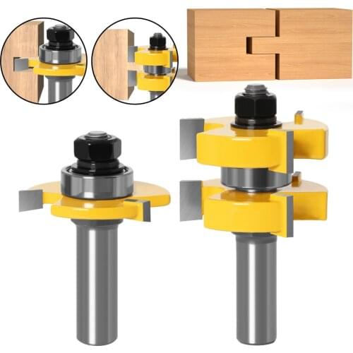 2pcs 12mm / 1/2'Shank Joint Assemble Router Bits Tongue & Groove T-Slot Milling Cutter for Wood Woodwork Cutting Tools