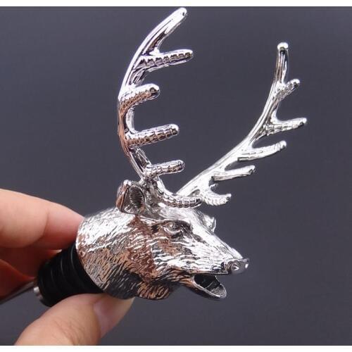 Alloy Deer Head Wine Bottle Cork Pourer Stopper Deer Stag Wine Pourer Aerator With Silicone Rubber Barware Decor Tools
