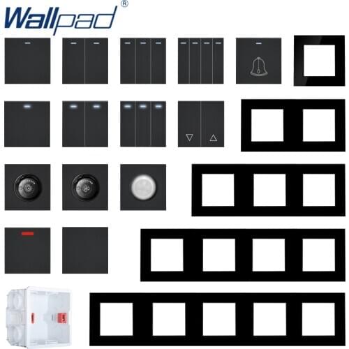 Wallpad Black Glass Panel Wall Light Switch Function Key Only DIY Free Combination 52*52mm 1 2 3 4 5 Multiple Frame