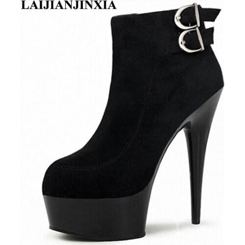 New the 15cm super high heel shoes with low boots, belt decorative imported suede nightclubs sexy small Dance Shoes