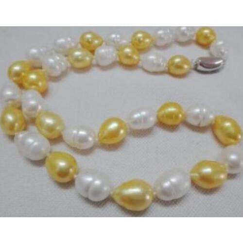 New Beautiful AAA 10x12mm natural white pearl necklace 35"