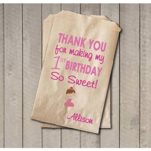 Personalized Ballerina girl Baby Shower candy Buffet treats bar birthday gifts favor bags Bakery Cookie packets