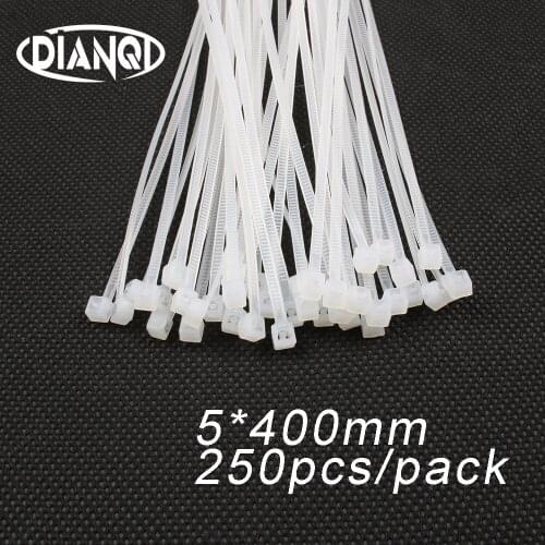 250pcs 5mm*400mm 4.5mm Self locking Nylon Cable Ties White color Plastic Zip Tie wire binding wrap straps UL Certified