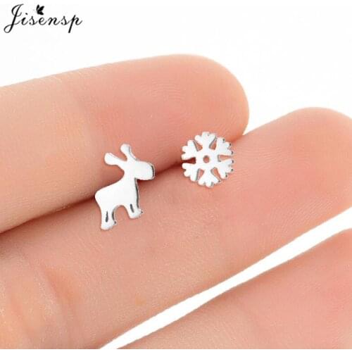 Fashion Cute Snowflake Stud Earrings for Women Kids Lovely Deer Antlers Earings Small Christmas Tree Ear Piercing Jewelry Gifts