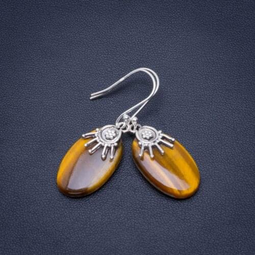 Natural Tiger Eye Handmade Unique 925 Sterling Silver Earrings 1.75" B2759