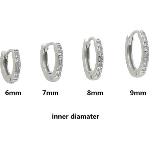 New 925 sterling silver minimal Round cubic zircon Circle earring mini ear bone ear buckle 6mm 7mm 8mm 9mm slim trendy jewelry
