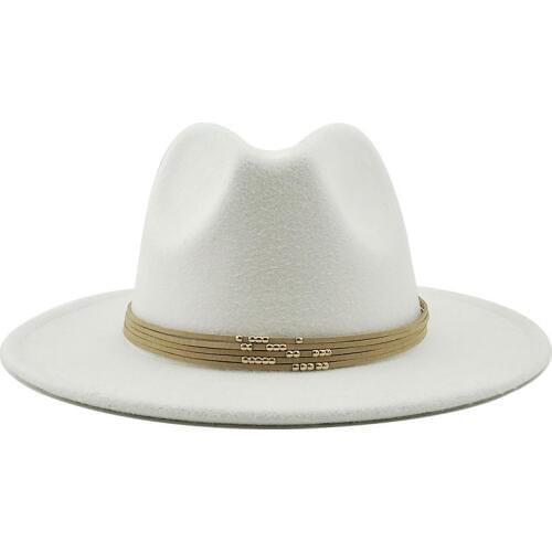 Wool Jazz Fedora Hats Casual Men Women Leather Suede belt Felt Hat white pink yellow Panama Trilby Formal Party Cap 58-61CM
