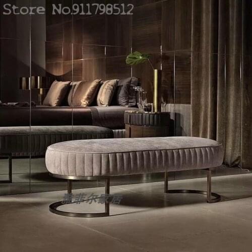 Modern and simple velvet stainless steel light luxury bed end stool clothing store cloakroom light luxury shoe changing stool in