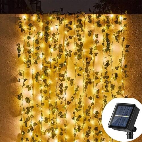 Solar Led Artificial Green Leaf Vine String Light Plants Garland Fairy Lights Christmas Decor for Outdoor Garden Party Wedding