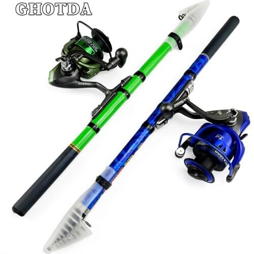 1.5-3.0m Carbon Telescopic Rock Fishing Rod Sets and 5.5:1 Metal Spool Reel Spinning Fishing Reel Pesca