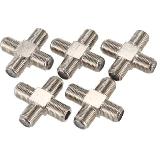 Top 5-Pack 4-way F-Type Coax Cable Splitter Combiner Female to 4 Female for Video VCR Antenna TV Cable Satellite,Silver