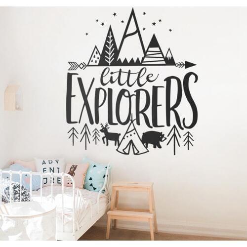 Little Explorer Vinyl Wall Stickers For Baby Nursery Removable Wall Decals Kids Room Woodland Adventure Home Art Decor Wallpaper