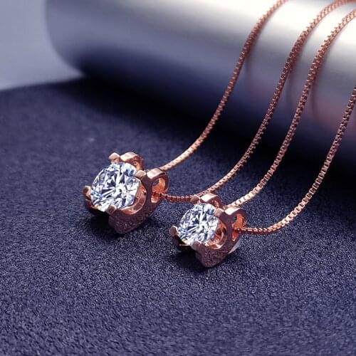 Rose Gold Color Moissanite Charm Pendant Classic Four Claws S925 Sterling Silver 1-2ct Chain Necklace for Women Fine Jewelry
