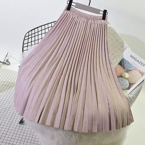 2020 Two Layer Spring Women Suede Skirt Long Pleated Skirts Top Brand Womens Saias Midi Faldas Vintage Women Midi Skirt