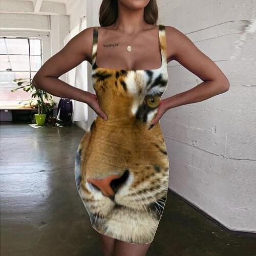 KYKU Animal Dresses Women Tiger 3d Print Leopard Bodycon Dress Harajuku Sundress Womens Clothing Plus Size Vintage Beach