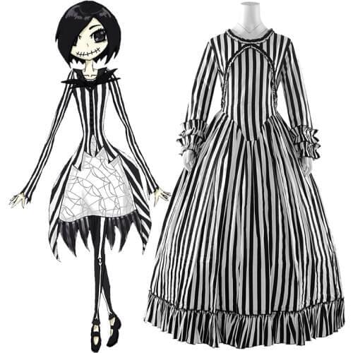 Cosplaydiy Sleepy Hollow Black and White Striped Dress Victorian Dress The Nightmare Before Christmas Dress L320