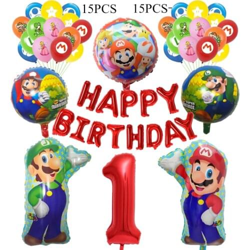 1 set Cartoons Super Mary Mario Aluminum Film Balloon Numbered balloons Baby shower Children birthday party decoration balloon