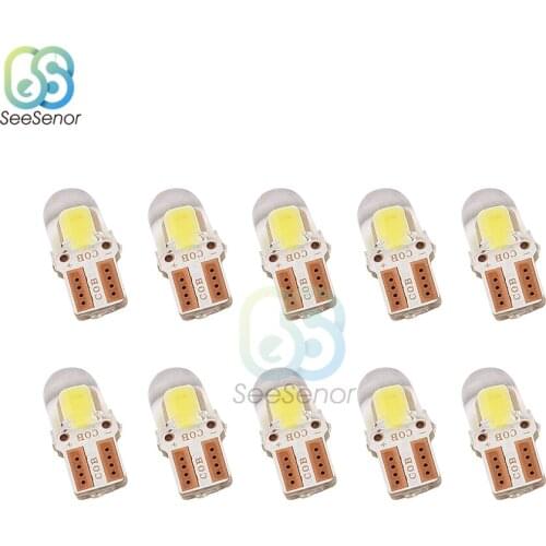 10Pcs Car Headlight Bulbs White LED W5W COB Canbus Silicone Car License Plate Light Lamp Bulbs Auto Reverse Signal DC 12V