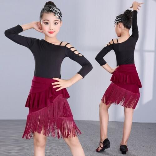 2Colors Latin Dance Dress Kids Dresses for Girls Cha Cha Rumba Samba Jive Vestidos Dance Costume Ballrom Dancing