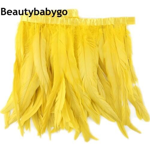 2 Yard Yellow Color Bleached Dyed Rooster Pheasant Feather Trims 25-30CM 10-12" Long Chicken Feathers Fringe Ribbon Lace Wedding