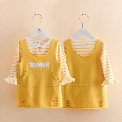 2020 Baby Girl Fashion Clothing Set Cute stripe Sweaters shirt+Dress Infant Elegant Children Party Birthday Wear