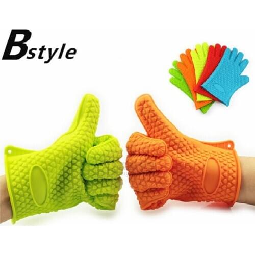 4pcs Heat Resistant Skid Silicone Glove Cooking Baking BBQ Oven Pot Holder Mitt Kitchen silicone glove for cooking potholder