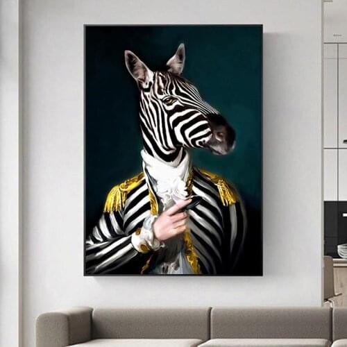Abstract Portrait Posters and Prints Wall Art Canvas Painting Animal zebra gentleman Picture for Living Room QUADROS Home Decor
