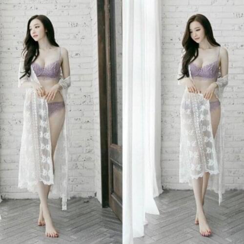 White Women Cover-Ups Long Cardigan Summer New Korean Style Top Thin Crochet Hollow Loose Swimwears