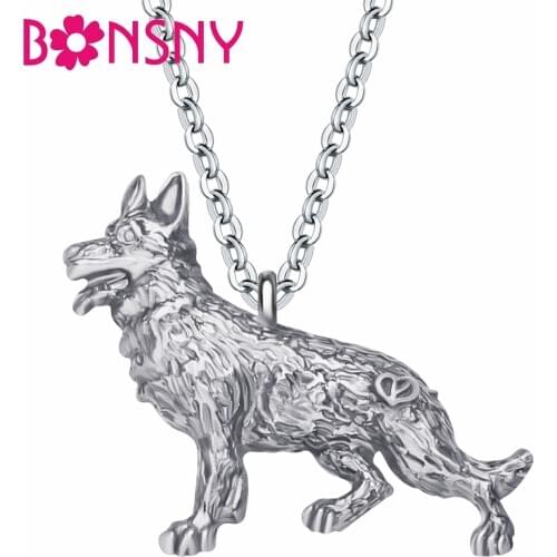 Bonsny Alloy Antique Gold Plated German Shepherd Dog Necklace Cute Animal Mental Pendant Jewelry For Women Girls Fashion Gifts