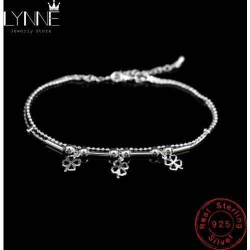 Newest Fashion Lucky Clover Pendant Anklets Bracelet 925 Sterling Silver Small Ball Double Layer Anklet For Women Jewelry Gift