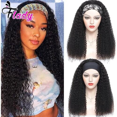 Brazilian Curly Hair Headband Wig Glueless Scarf Remy Human Hair Wigs for Black Women Full Machine Made Wig Beginner Friendly