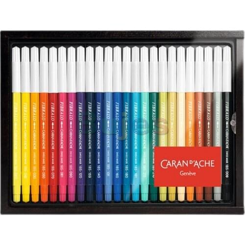 Caran d'Ache 24 Fibralo Water-Soluble Fibre Tipped Pens Sketching Drawing,Superior quality water-based ink,Wooden Box, Gift