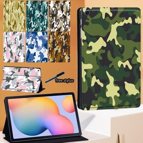 Tablet Case For Samsung Galaxy Tab S6 Lite P615 /P610 10.4 Inch Camouflage Pattern Series Stand Cover+ Free Stylus