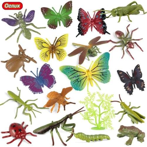 Oenux Wild Reptile Animals Playset Simulation Insect Lizard Butterfly Mantis Action Figures Model Figurine PVC Miniature Toys