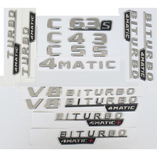 Chrome Letters C32 C43 C55 C63 C63s Emblem V8 BITURBO 4MATIC Sticker for Benz AMG W204 W205 Trunk Fender Emblems