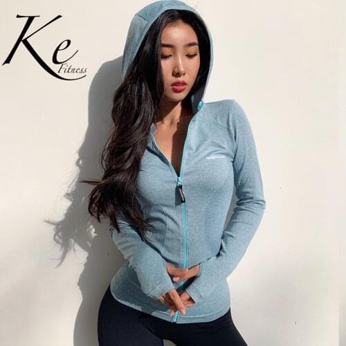 KE KE womens sports jacket nylon tight-fitting running hoodie fitness long-sleeved quick-drying sports top jacket women