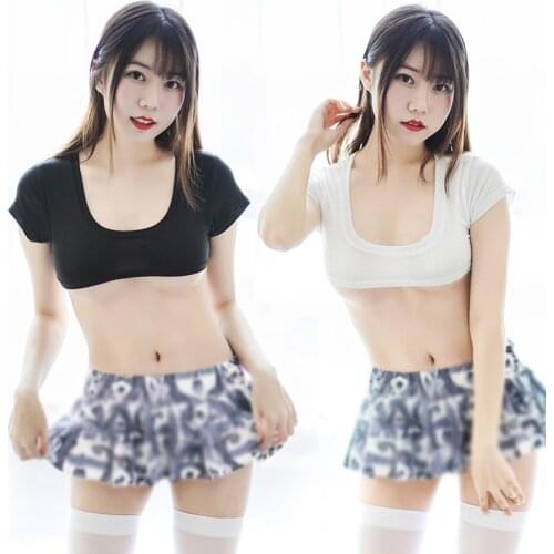 Japanese Anime School Girls cosplay Set Sexy Ultrashort Tops Mini Pleated Skirt Cute Manga Women Erotic Allure Costume 2Pce Sets