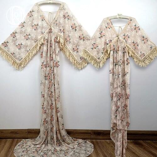 Don&Judy Boho Lace Mommy & Me Dress 4-8 Years Old Girl Dress Set for Mother and Daughter Pregnant Photo Shoot Party Prom Gowns