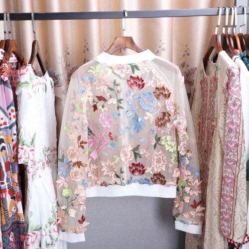 Selling Hot 2021 Autumn Short Jacket New Fashion Runway Design Luxury Mesh Floral Appliques High Street Top On Sale