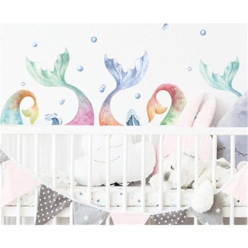 Cute Artistic Gradient Fishtail Wall Stickers Girl Room Cartoon Skirting for Living Room Bedroom Porch Home Decorative