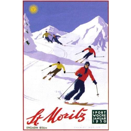 World Skiing Engadin Snow Mounts Propaganda Retro Vintage Kraft Poster Decorative DIY Wall Canvas Sticker Home Bar Posters Decor