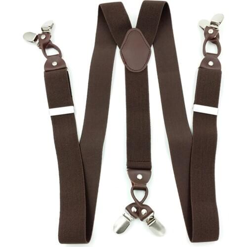 Men Casual Clip On Portable Elastic Across Commercial Vintage Accessories Leather Alloy Suspenders