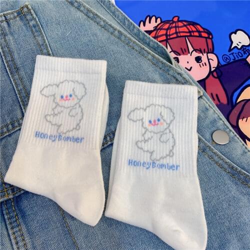 Cartoon Dog Socks Women Kawaii Japanese Fashion Cute Crew Sock Girls Harajuku Printed Novelty Funny Socks calcetines de la mujer