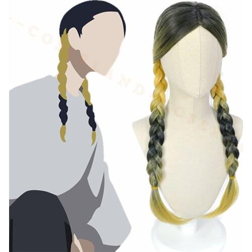 Anime Tokyo Revengers Ran Haitani Cosplay Wig Black mix Blonde Long Pigtail Braids Heat Resistant Fiber Hair + Wig Cap Halloween