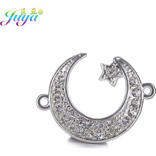 Supplies For Jewelry Cz Rhinestones Silver Color Allah Muslim Crescent Moon Charm Connectors For Islamic Jewelry DIY Making