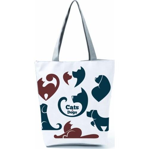 Cartoon Cat Dog Print Shoulder Bag Simple Fashion Womens Bag Animal Cute Handbags High Capacity Shopping Bag Portable Beach Bag