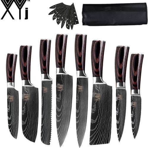 XYj Kitchen Knives Tool 10-pieces Set Stainless Steel Chef Knife + Knife Cover + Oxford Knives Storage Bag For Household&Gift