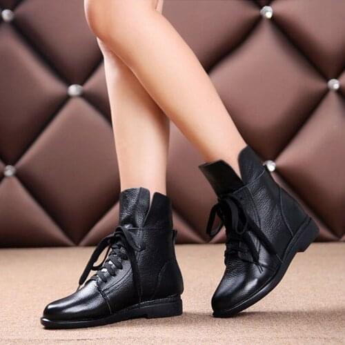 Women Ankle Boots Work Boots Winter Women Genuine Leather Boots 2020 High Platform Ankle Boots Wild Womens Boots Martins Shoes