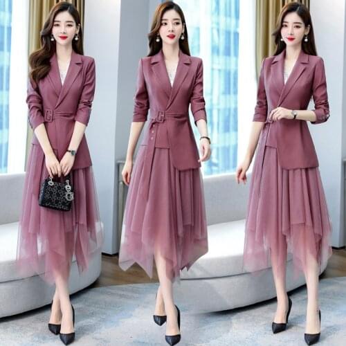Plus size women blazer skirt set women Net skirt suits office lady suit lady uniform Formall skirt and suits jacket 2 piece set