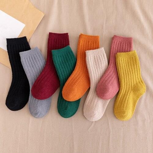 Winter Warm Kids Girls Socks Solid Color Childrens Socks for Boys Coral Velvet Baby Toddlers Tube Socks Cheap Stuff for 1-8Y